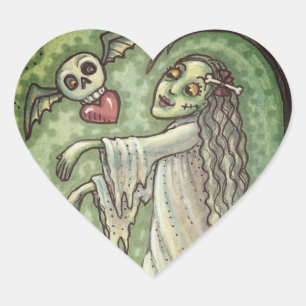 LOVE SICK GIRL ZOMBIE FOLLOWING HER HEART, WHIMSY HEART STICKER