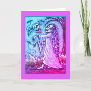 LOVE SICK GIRL ZOMBIE FOLLOWING HER HEART, WHIMSY HOLIDAY CARD