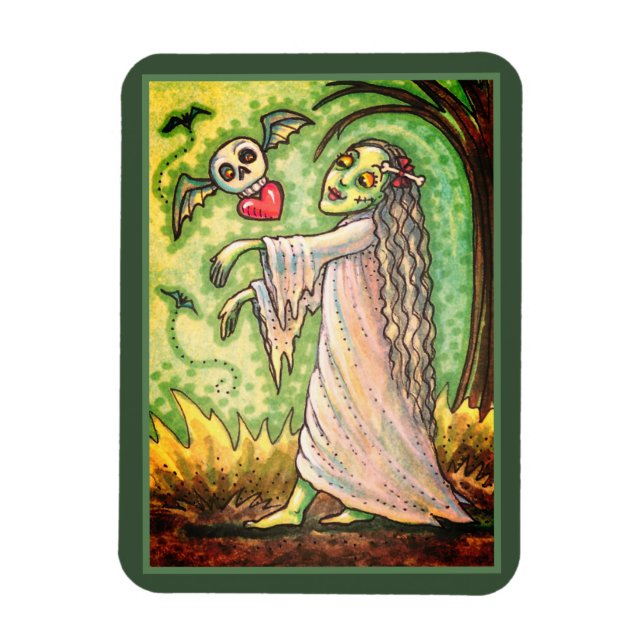 LOVE SICK GIRL ZOMBIE FOLLOWING HER HEART, WHIMSY MAGNET (Vertical)