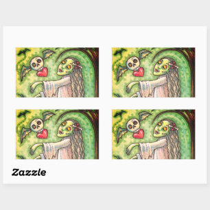 LOVE SICK GIRL ZOMBIE FOLLOWING HER HEART, WHIMSY RECTANGULAR STICKER