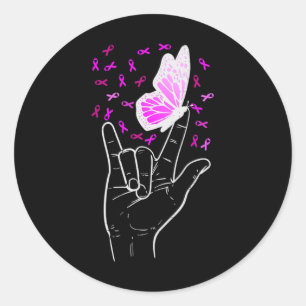 Love Sign Butterfly Breast Cancer Awareness Pink R Classic Round Sticker