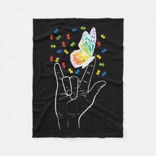 Love Sign Butterfly Puzzle Autism Awareness Sped T Fleece Blanket