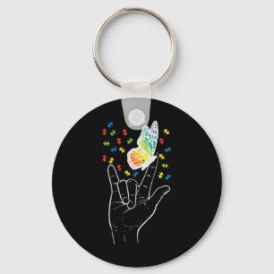Love Sign Butterfly Puzzle Autism Awareness Sped T Key Ring
