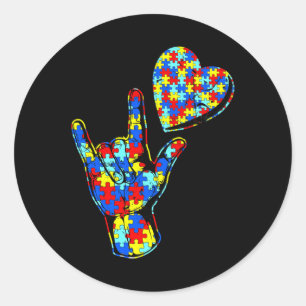 Love Sign Language Autism Awareness Puzzle Kindnes Classic Round Sticker