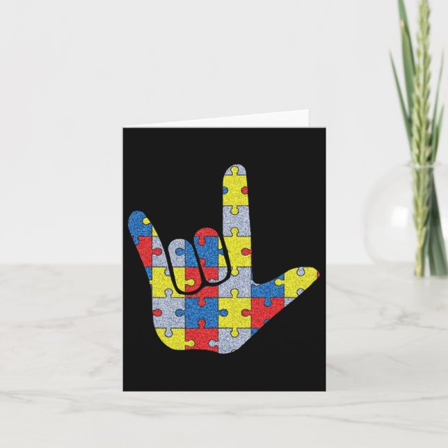 Love Sign Language Autism Awareness Support 4  Card (Front)