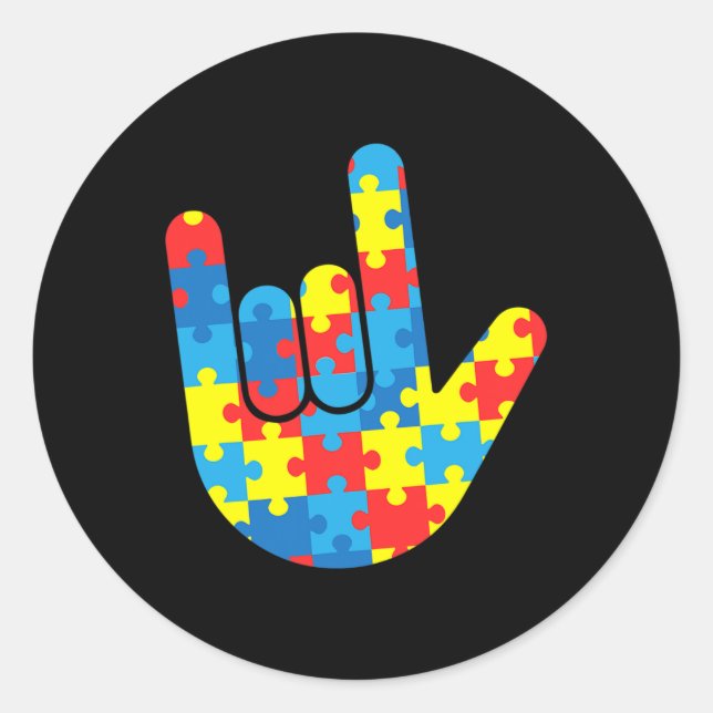 Love Sign Language Autism Gift Awareness Support 4 Classic Round Sticker (Front)