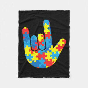 Love Sign Language Autism Gift Awareness Support 4 Fleece Blanket