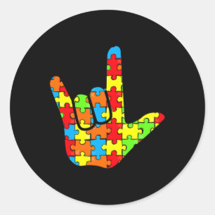 Love Sign Language Autism Gift Awareness Support 7 Classic Round Sticker