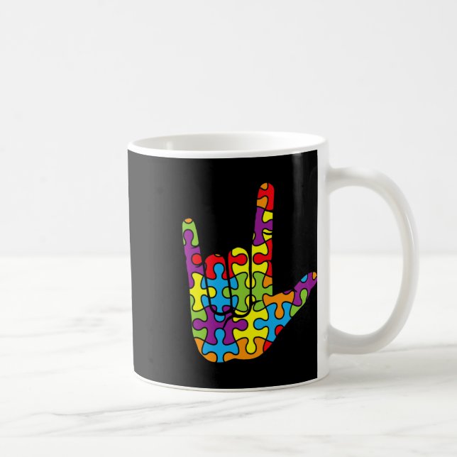 Love Sign Language Autistic Puzzle Autism Awarenes Coffee Mug (Right)