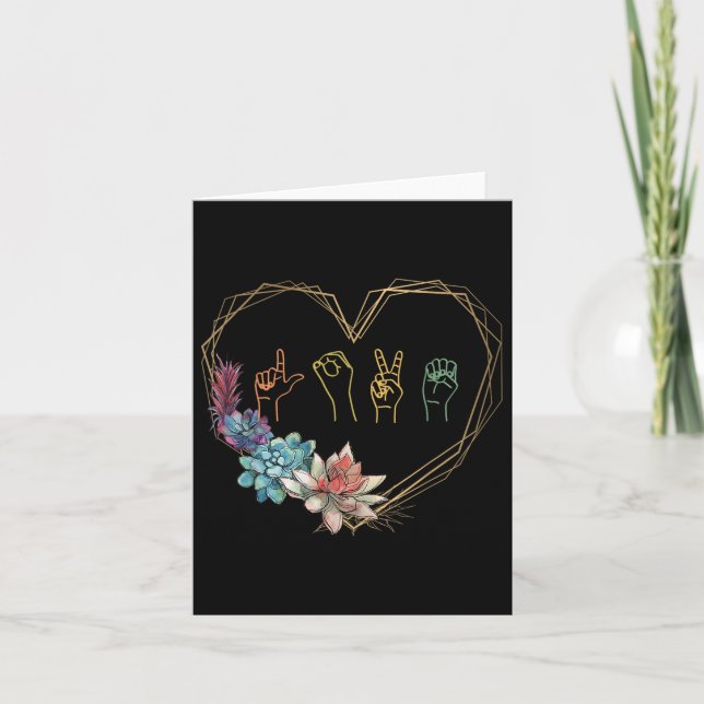 Love Sign Language Floral Heart Asl Valentines Day Card (Front)
