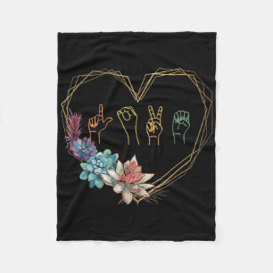 Love Sign Language Floral Heart Asl Valentines Day Fleece Blanket