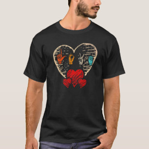 Love Sign Language Floral Heart Deaf Mute Marriage T-Shirt
