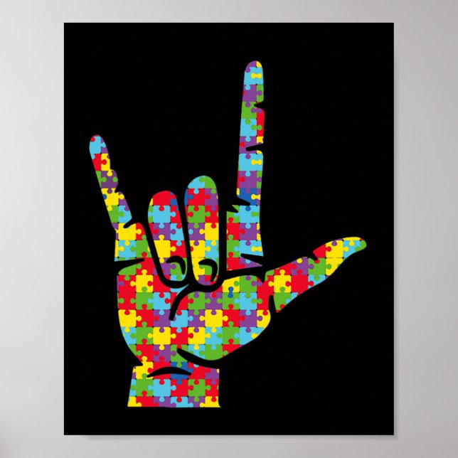 Love Sign Language Hand Autism Awareness Puzzle  (Front)