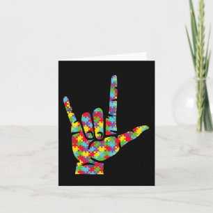 Love Sign Language Hand Autism Awareness Puzzle Card