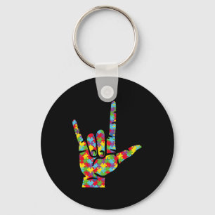 Love Sign Language Hand Autism Awareness Puzzle Key Ring
