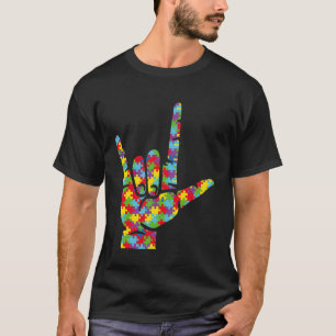 Love Sign Language Hand Autism Awareness Puzzle T-Shirt