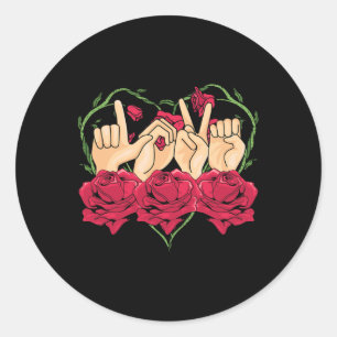Love Sign Language Rose Heart ASL Awareness Deaf P Classic Round Sticker