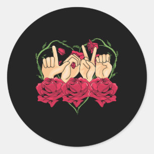 Love Sign Language Rose Heart Asl Awareness Deaf P Classic Round Sticker