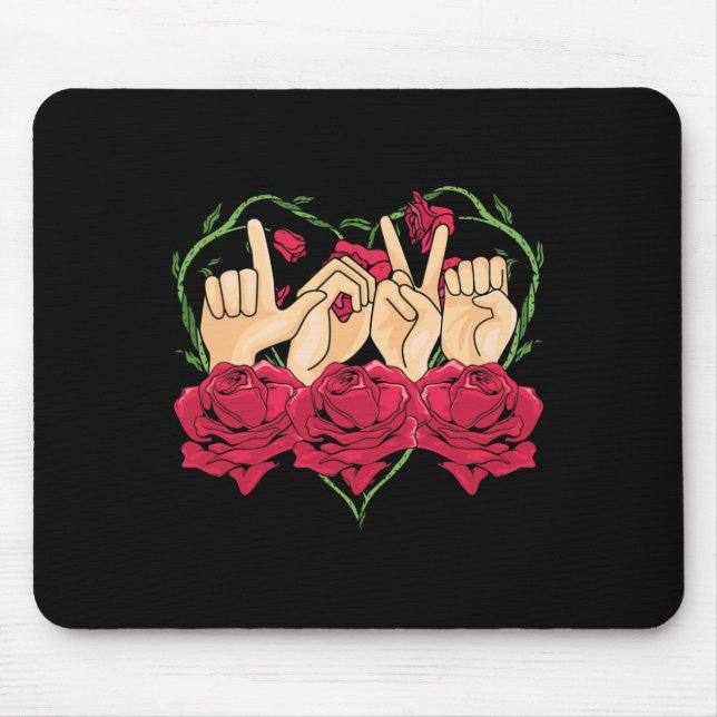 Love Sign Language Rose Heart ASL Awareness Deaf P Mouse Pad (Front)
