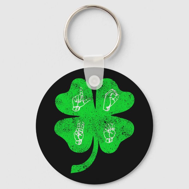 Love Sign Language St Patrick's Day Deaf Awareness Key Ring (Front)