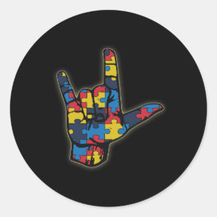 Love Sign Language Tee Autism Awareness Support Fi Classic Round Sticker