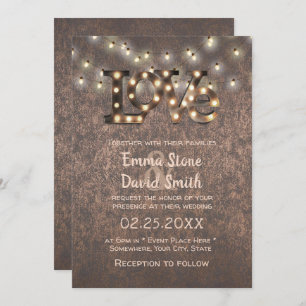 Love Sign String Lights Copper Industrial Wedding Invitation