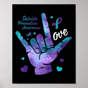 Love Sign Teal & Purple Ribbon Suicide Prevent