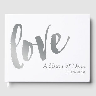 Love Silver Brush Script Wedding Guest Book