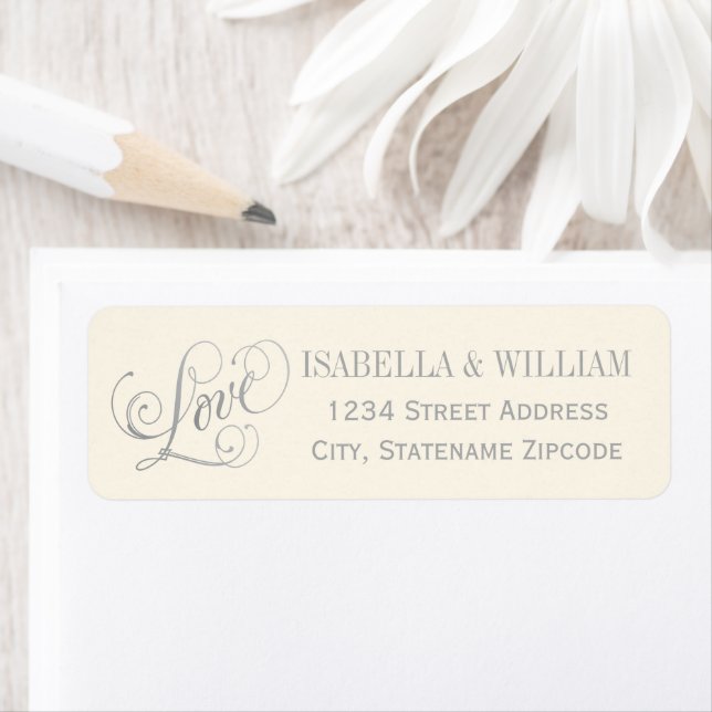 Love Silver Script Ivory Wedding Return Address Label (Insitu)