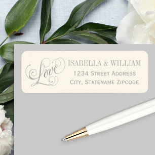 Love Silver Script Ivory Wedding Return Address Label