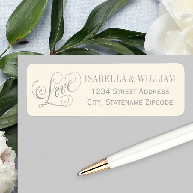 Love Silver Script Ivory Wedding Return Address Label (Creator Uploaded)