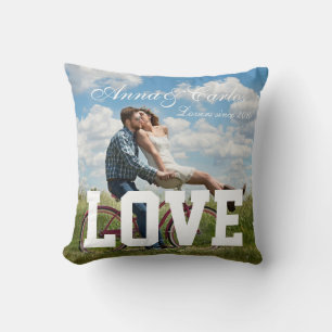 Love Simple Couple Photo Add Name Text and Message Cushion