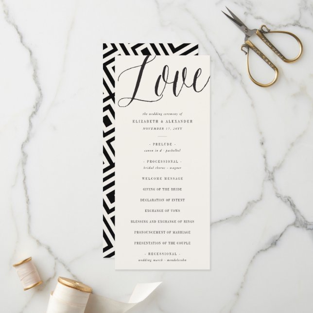 Love Simple Script Calligraphy Geometric Wedding Program (Front/Back In Situ)