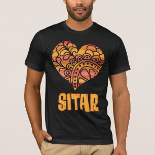 Love Sitar Orange Mandala Heart Indian Music T-Shirt