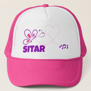 Love Sitar Pink Purple Butterfly Heart Trucker Hat