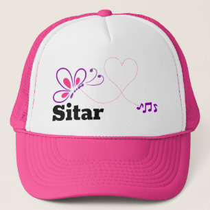Love Sitar Pink Purple Butterfly Heart Trucker Hat