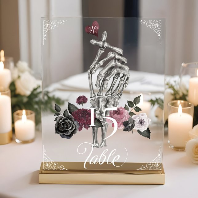 Love Skeleton Hand Gesture Halloween Black Wedding Acrylic Sign (Love Skeleton Hand Gesture Halloween Black Wedding Acrylic Sign)
