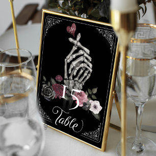 Love Skeleton Hand Gesture Halloween Black Wedding Table Number