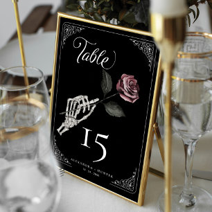 Love Skeleton Hand Rose Halloween Gothic Wedding Table Number