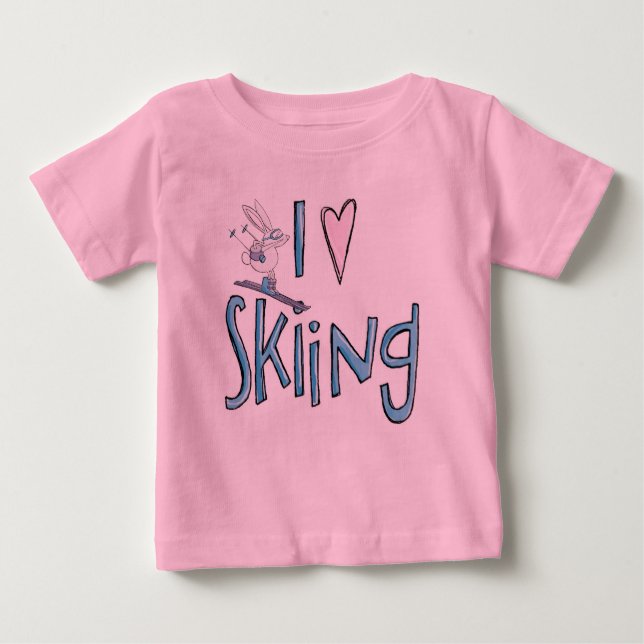 Love skiing kids cute bunny skier tshirt (Front)