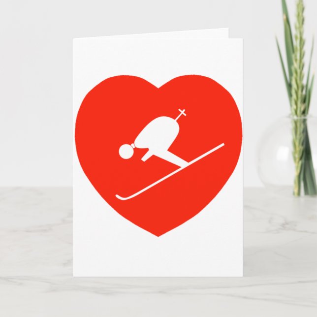 Love Skiing Red Heart Card (Front)