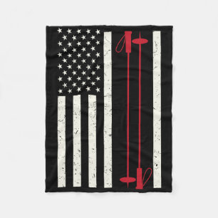 Love Skiing Us Flag - Great Snow Lovers Gift Fleece Blanket