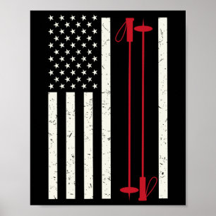 Love Skiing Us Flag - Great Snow Lovers Gift Poster