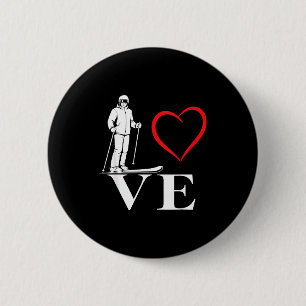 Love skiing winter sports heart downhill skier  6 cm round badge