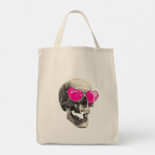 💗 Love Skull – Pink Heart Sunglasses Tote Bag