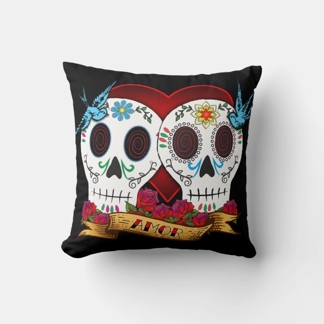 Love Skulls and Bluebirds Pillow (Front)