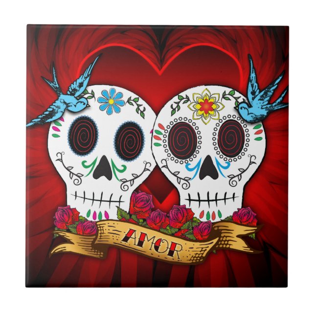 Love Skulls and Bluebirds Tile (Front)