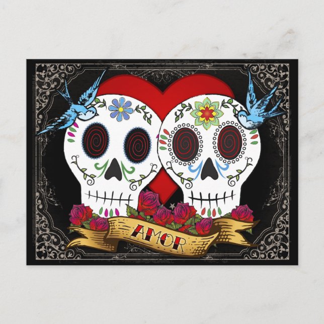 Love Skulls Save the Date Postcard (Front)