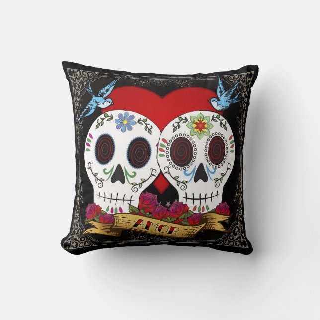 Love Skulls Throw Pillow (Front)
