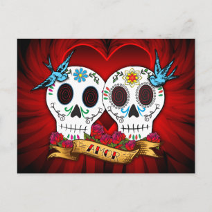 Love Skulls with Bluebirds Postcard